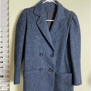 Women’s 7/8 Wool Winter Jacket Blue Vintage Knee Length Coat Internacional Scene